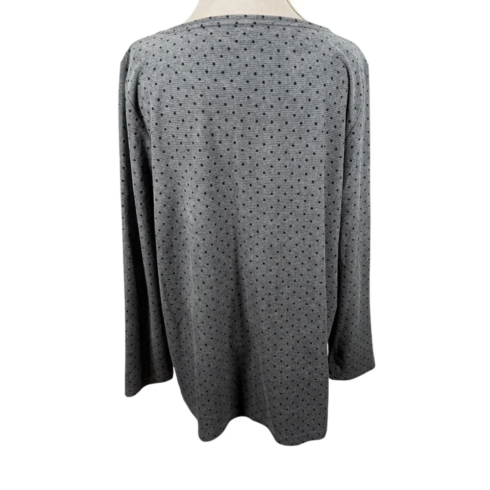 Talbots Velour Ribbed Knit Tunic Top Gray Black Polka Dot Soft Casual size XL - Picture 7 of 10